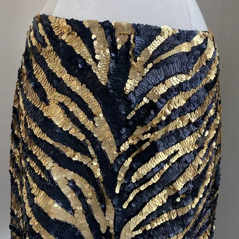 Vintage Lillie Rubin Sequin Zebra Mini Skirt Size 8 Silk - Picture 5 of 6